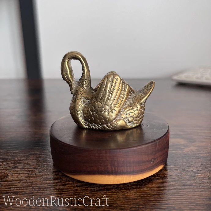 Brass Swan Figurine on Australian Mulga Wood