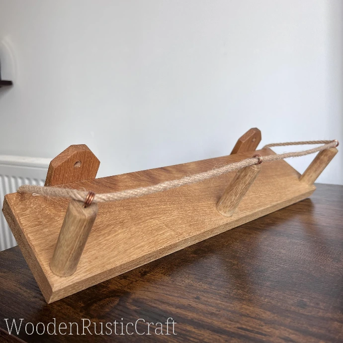 Rustic Solid Oak Wall Shelf with Jute Rail
