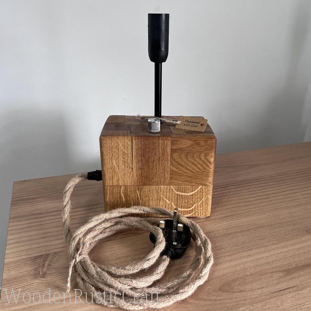 Reclaimed Oak Block Table Lamp | Handmade Geometric Design