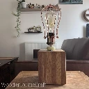 Large, Heavy Oak Cube Lamp with Metal Bulb Guard