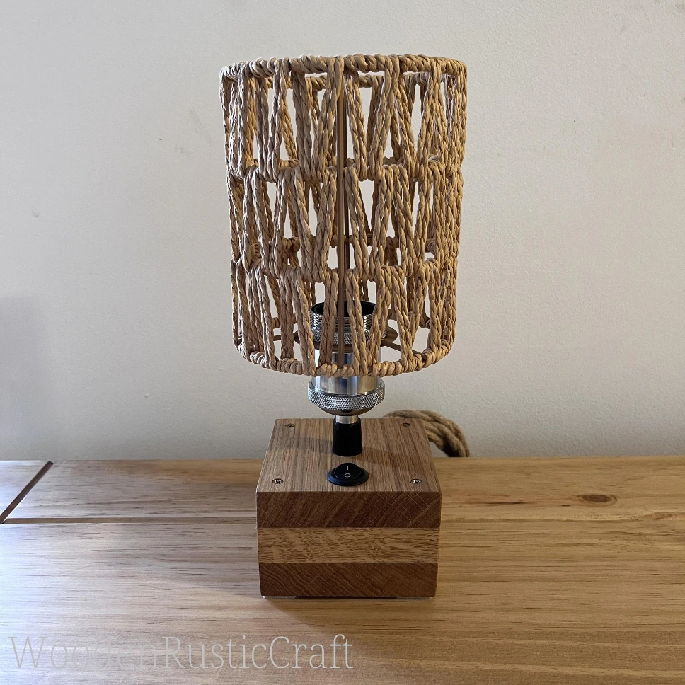 English Oak Table Lamp with Jute Shade