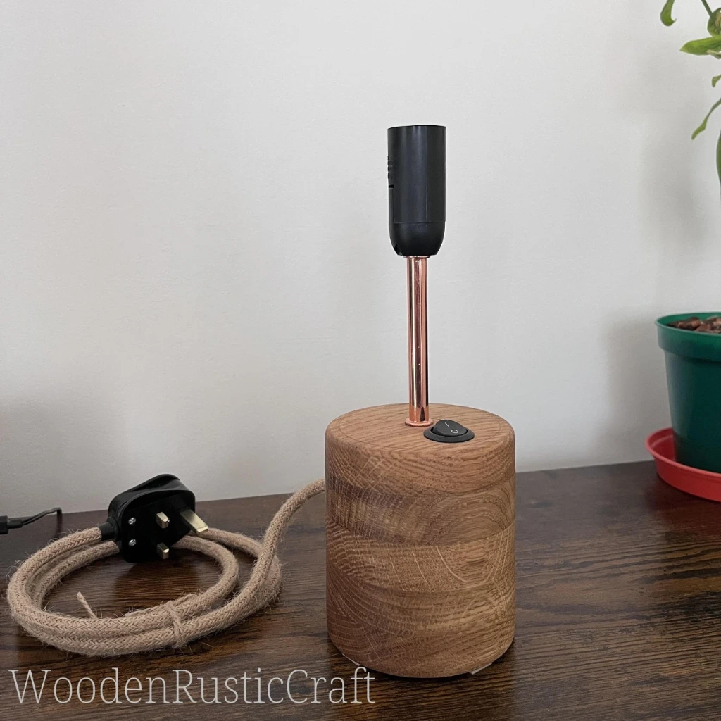 Round Hand-Turned Oak Lamp|Farmhouse Style