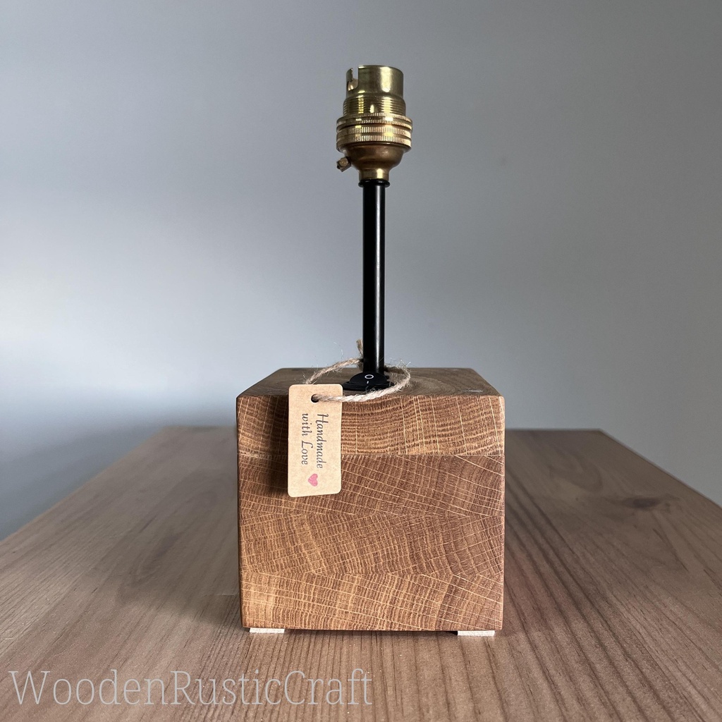 Handmade Solid Oak Block Table Lamp | Modern Design