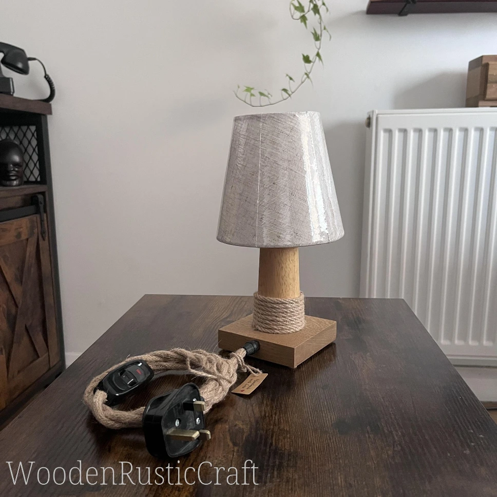 Bedroom Lamp with Rubberwood & Oak Base