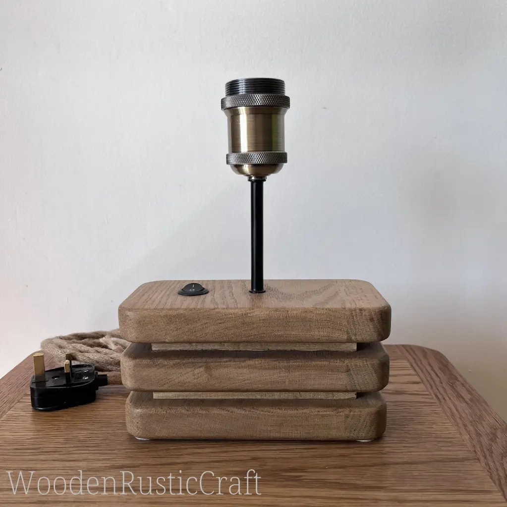 Oak and Maple Table Lamp with Tiered Wooden Base