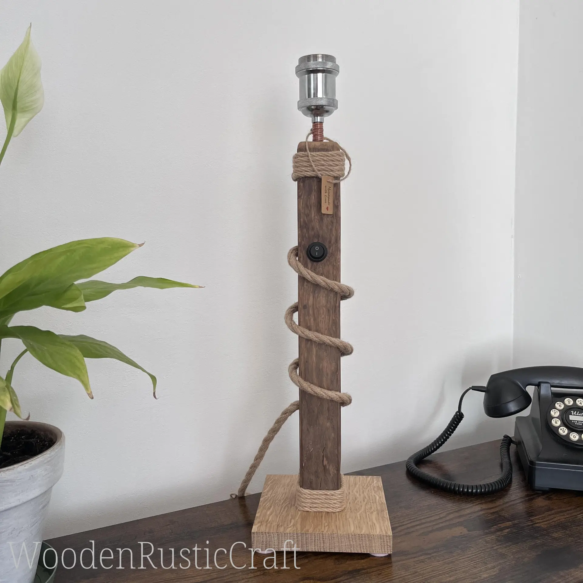 Tall Red Oak & English Oak Table Lamp