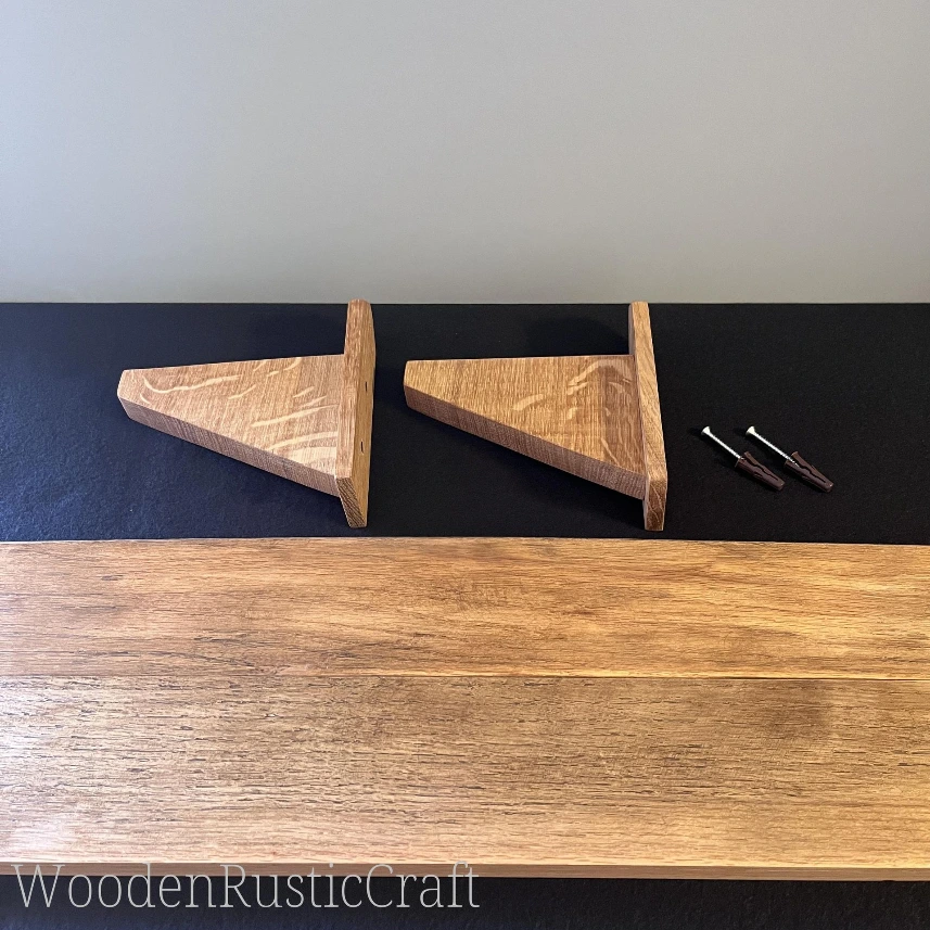 Reclaimed Rubberwood Shelf with Oak Handles