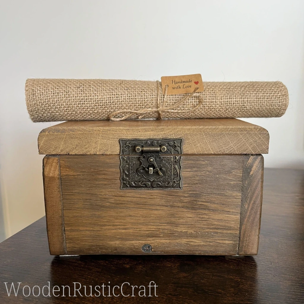 Rustic Red Oak Keepsake Chest with Jute Placemat