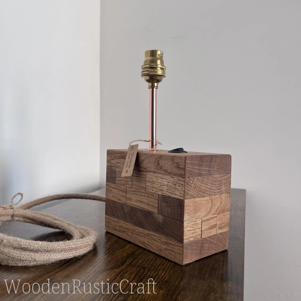 Solid Oak Block Desk Lamp Base — Rustic Country Style