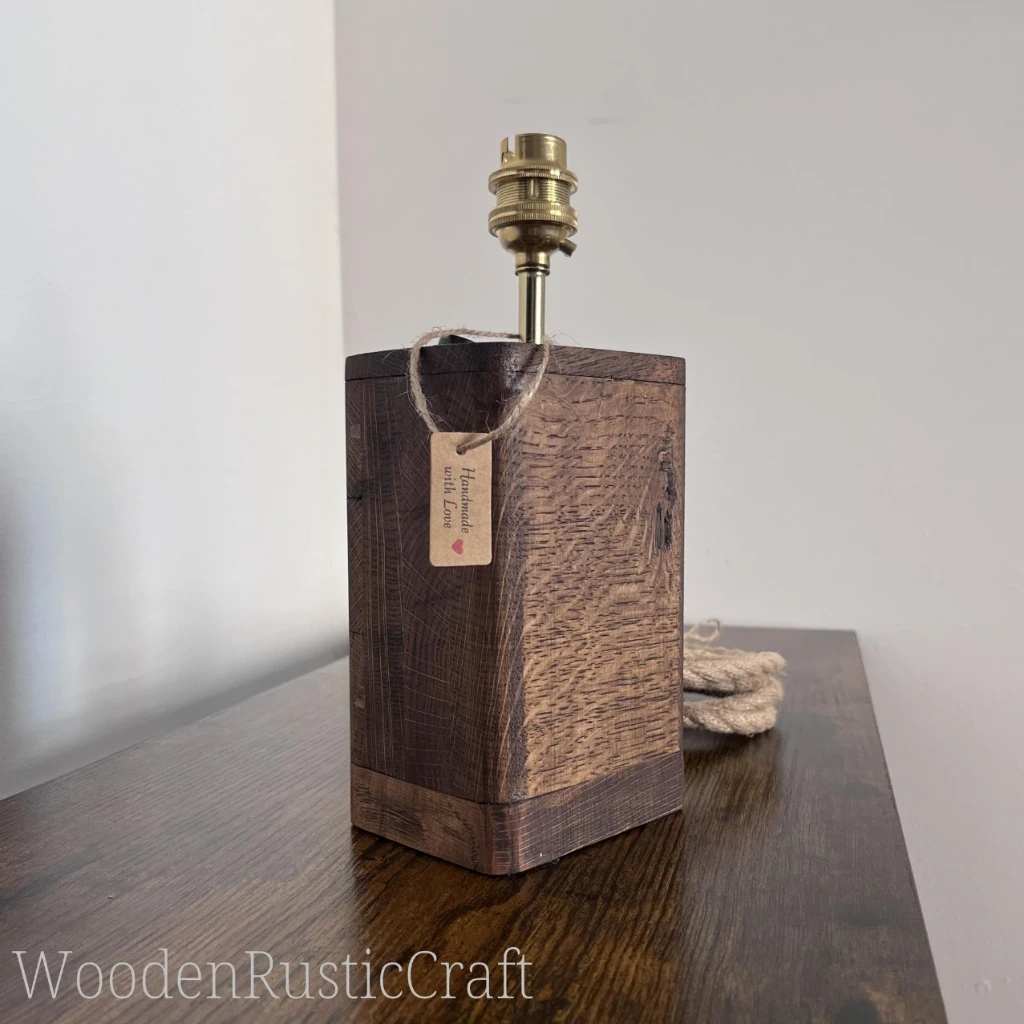 Tall Chunky Oak Table Lamp Base — Georgian Oak & Jute Cord