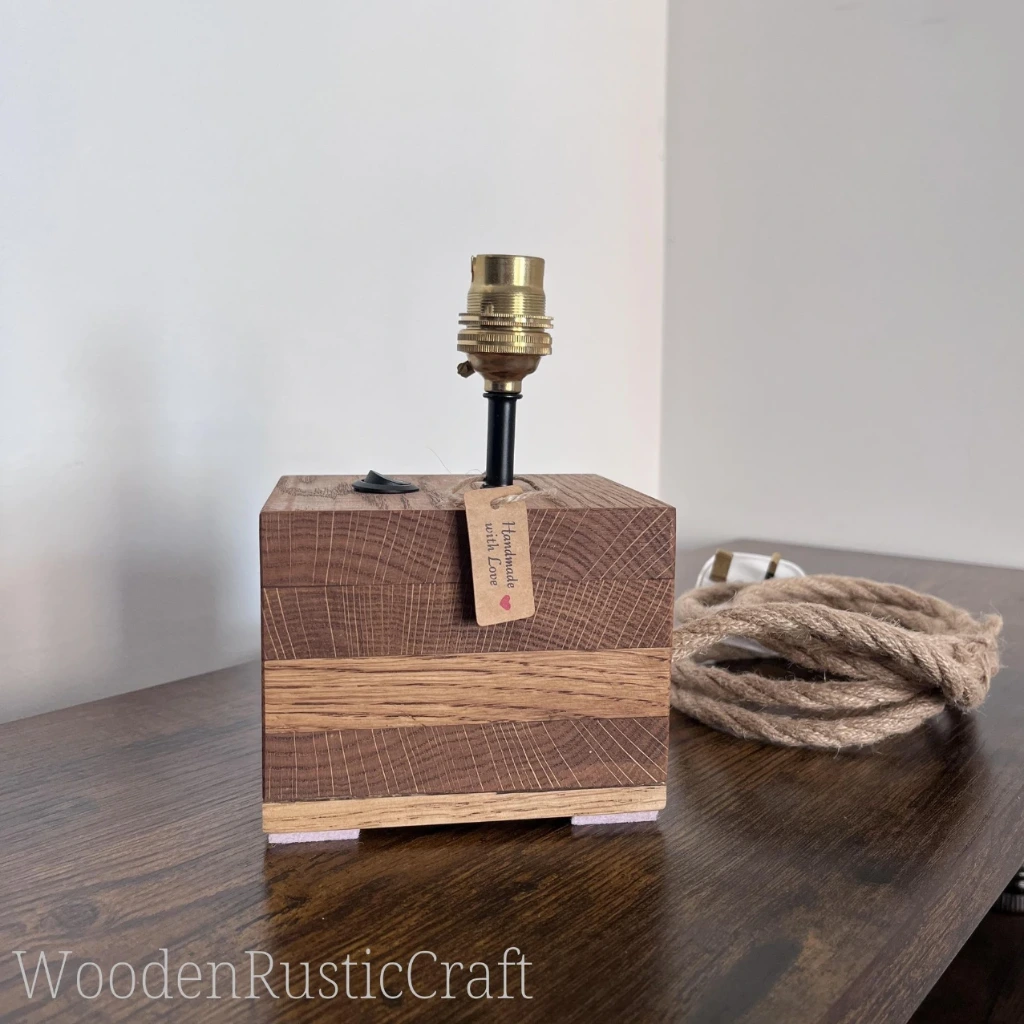 Country Style Solid Oak Lamp Base — Vintage Brass Fitting