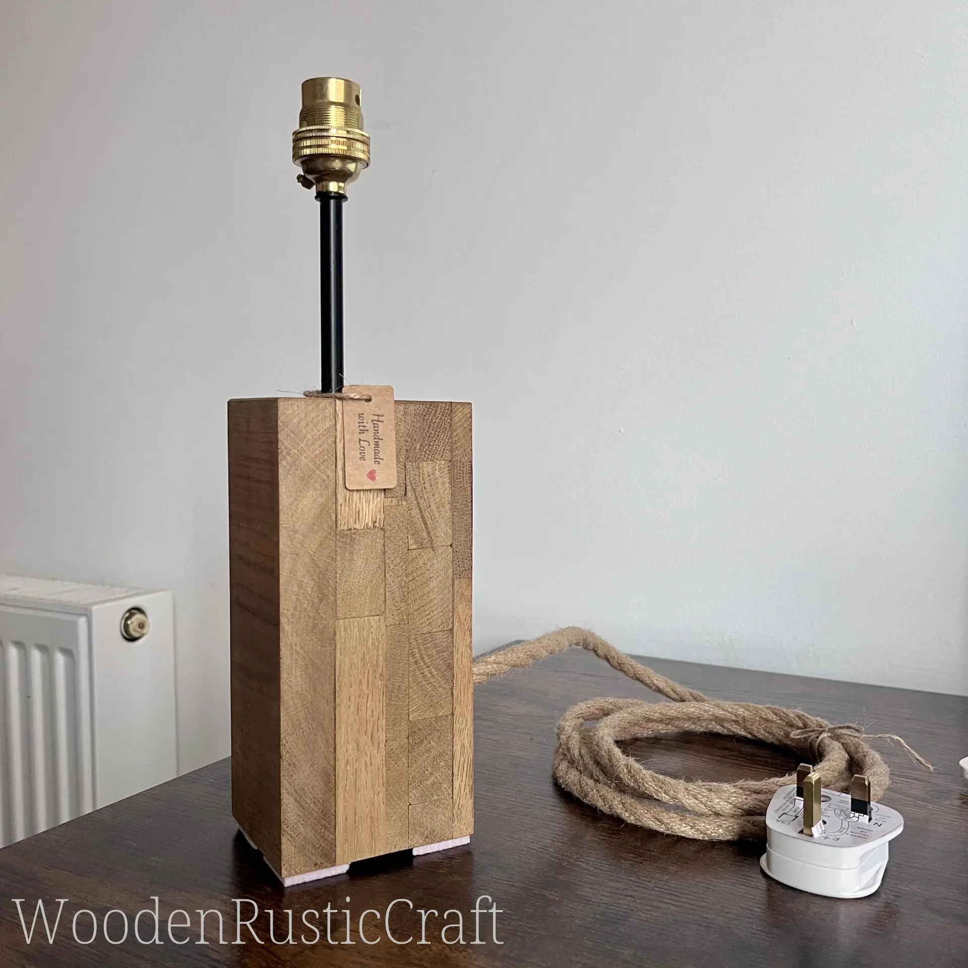 Rustic Solid Oak Desk Lamp Base – Beeswax Finish