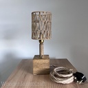 Tall Solid Oak Table Lamp with Woven Rope Shade