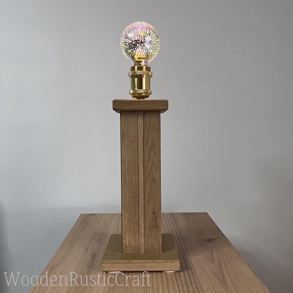 Reclaimed English Oak Table Lamp 3D Bulb