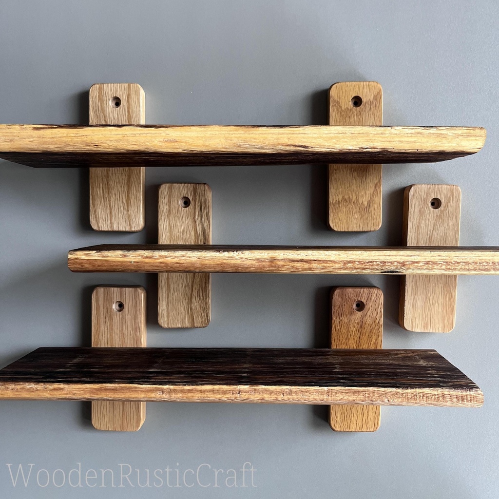 Set of 3 Spalted Red Oak Wall Shelves | Rustic Handmade