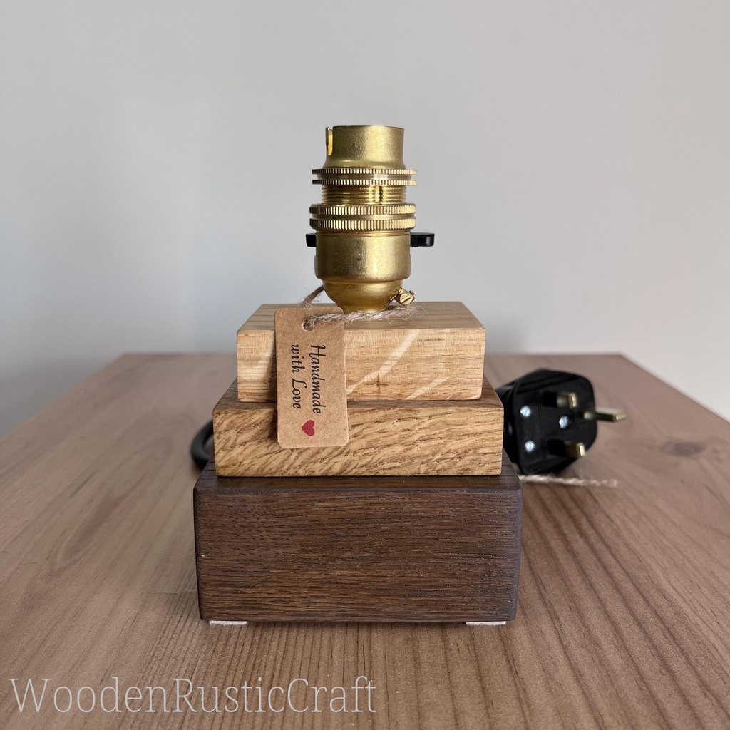 Three-Tone Solid Oak Table Lamp | Pyramid Design
