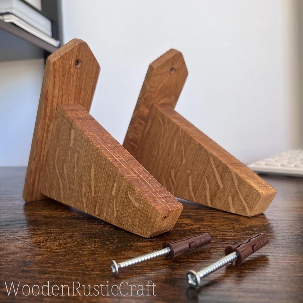Solid Oak Shelf Brackets Set of 2 | Handmade Wall Mounts