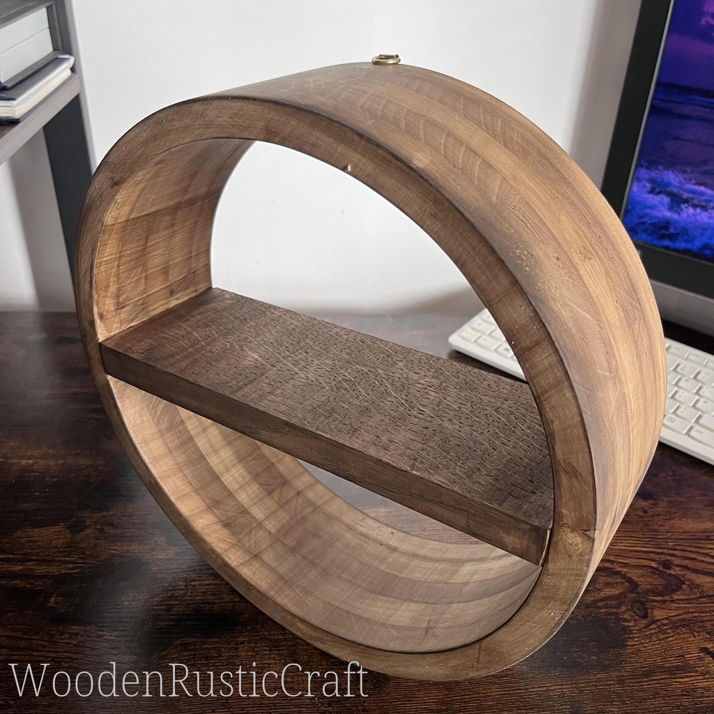 Round Oak & Paulownia Wall Shelf | Handmade Rustic Décor