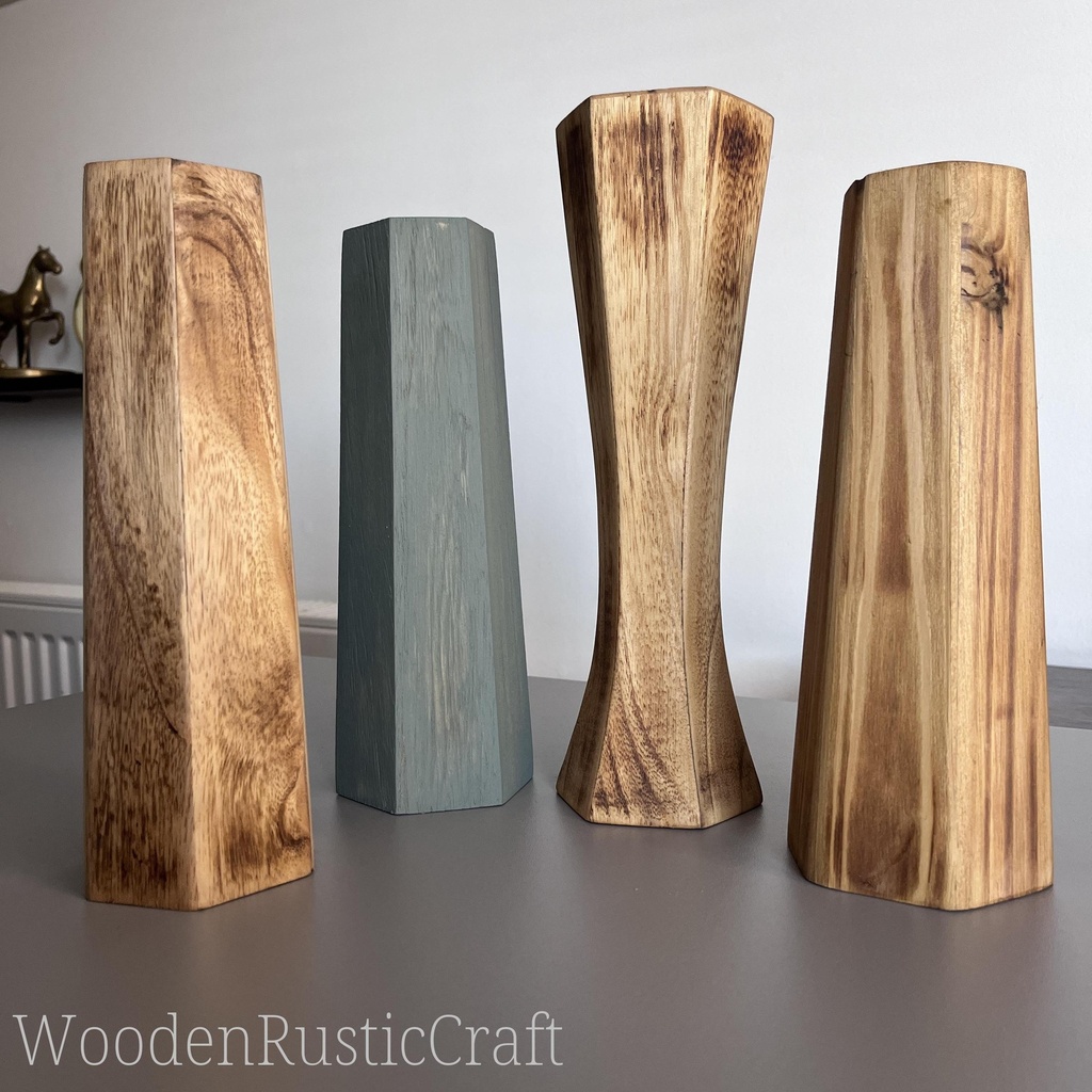 Set of 4 Handmade Wooden Vases for Dried Flowers