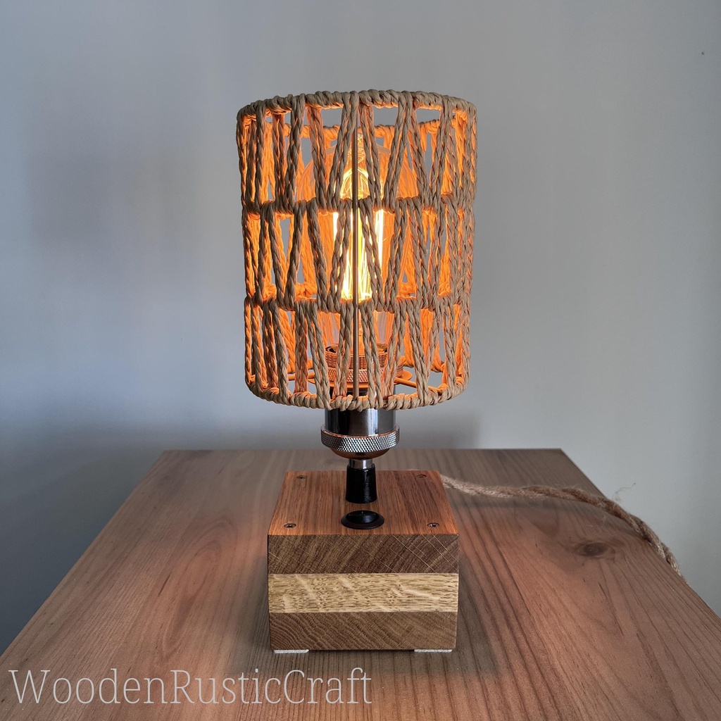 Handmade English Oak Table Lamp with Jute Shade